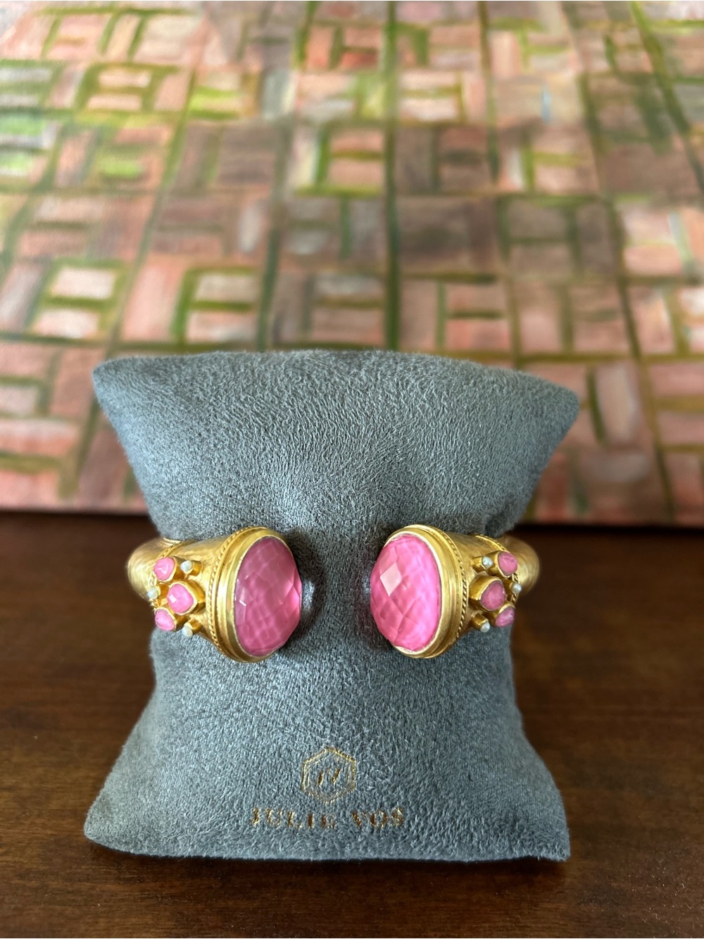 Julie Vos Gold Cuff Bracelet with Pink Cabochons